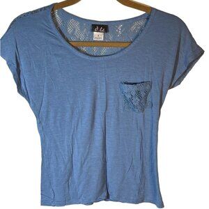 dots short sleeve shirt blue lace pocket rayon blend small READ